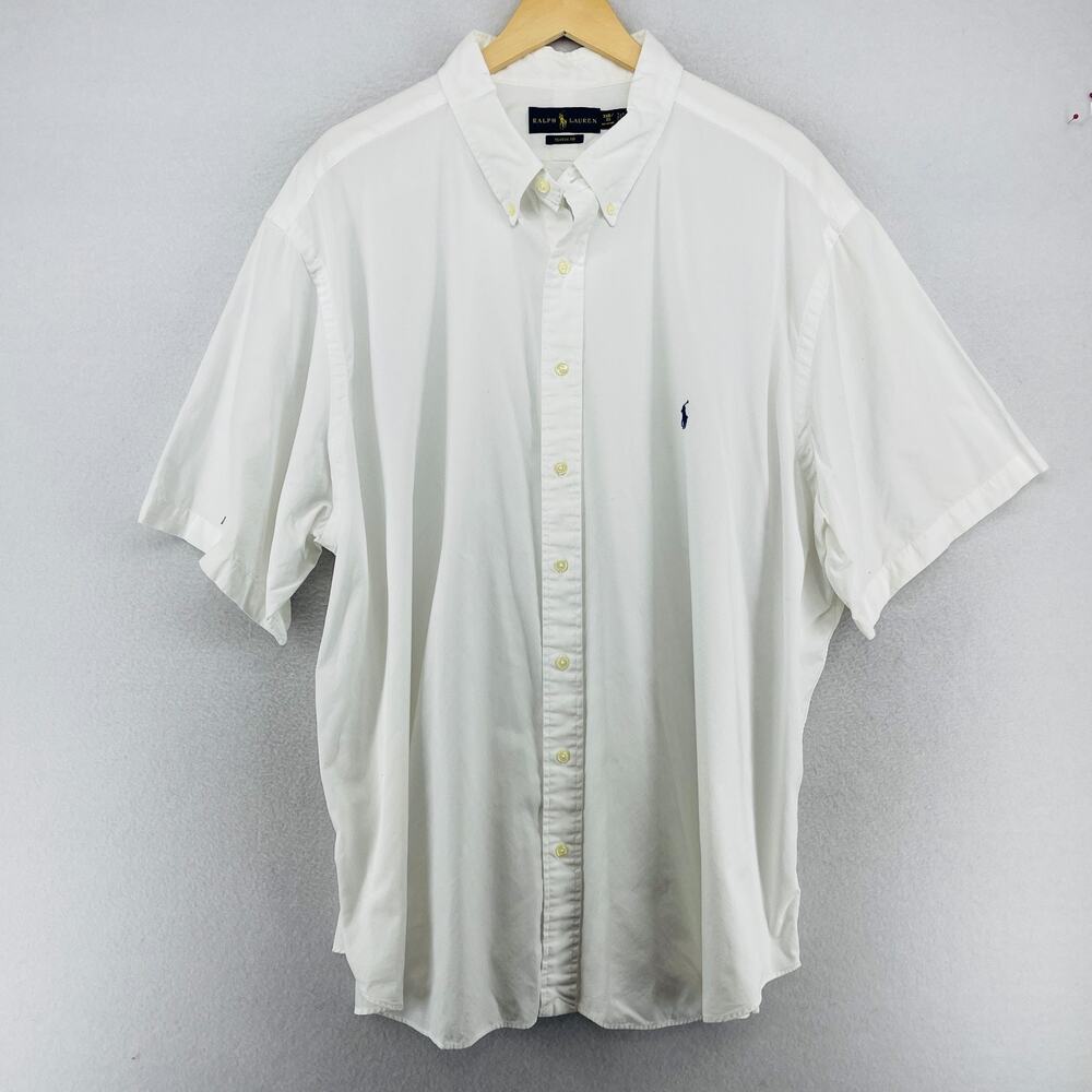 RALPH LAUREN Shirt Men 3XB Classic Fit Short Sleeve Button Up Cotton White